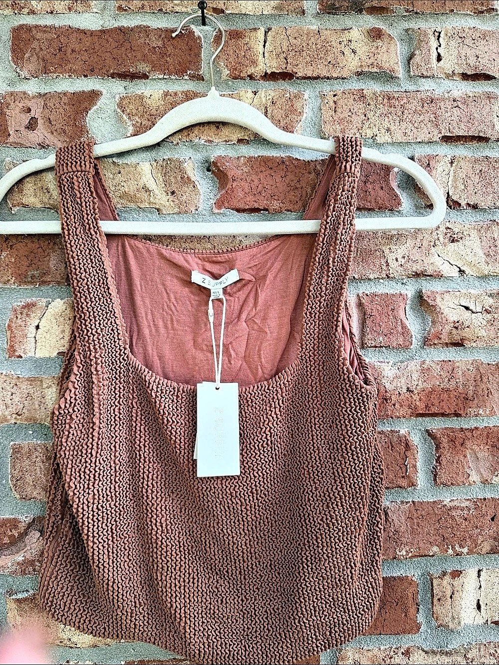 NWT Z Supply Textured Knit Cropped Tank Brown M/L